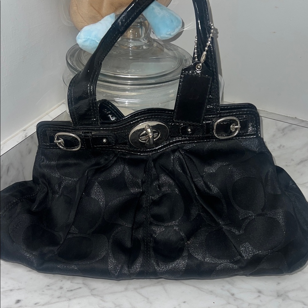 Coach Black Signature Jacquard Shoulder Bag with Silver Hardware